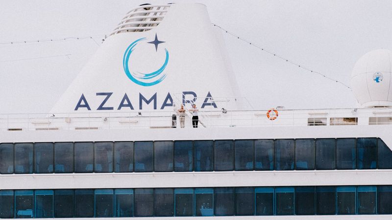 The funnel and suites of an Azamara ship