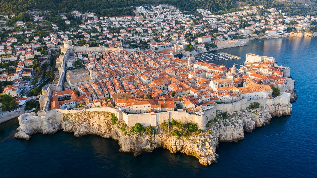 The walled old town of Dubrovnik from above