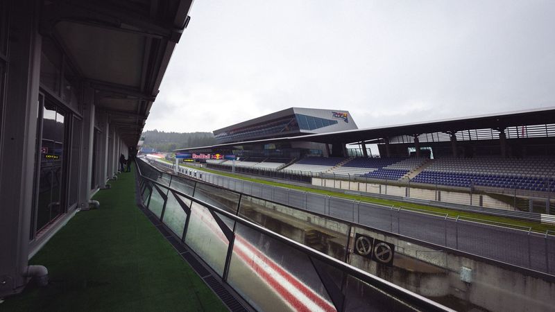 The pit straight at the Red Bull Ring from a hospitality terrace
