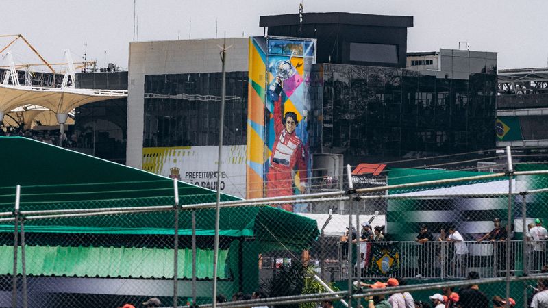 The Ayrton Senna mural above the paddock at Interlagos