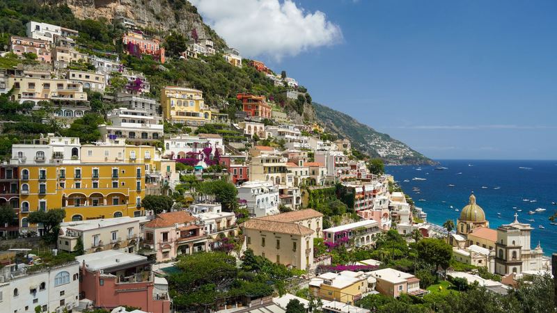 Positano climbing the cliffs above the sea on the Amalfi Coast