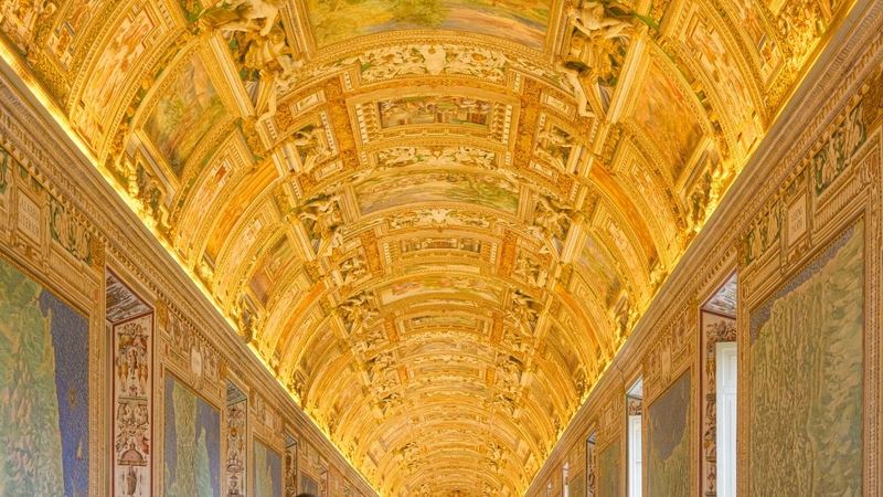 The gilded, painted ceiling of the Gallery of Maps in the Vatican Museums