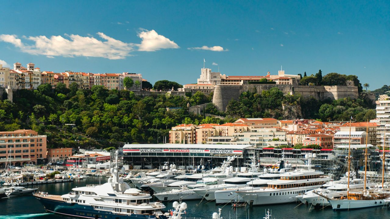 Superyachts in Port Hercule in Grand Prix week, below the Prince’s Palace