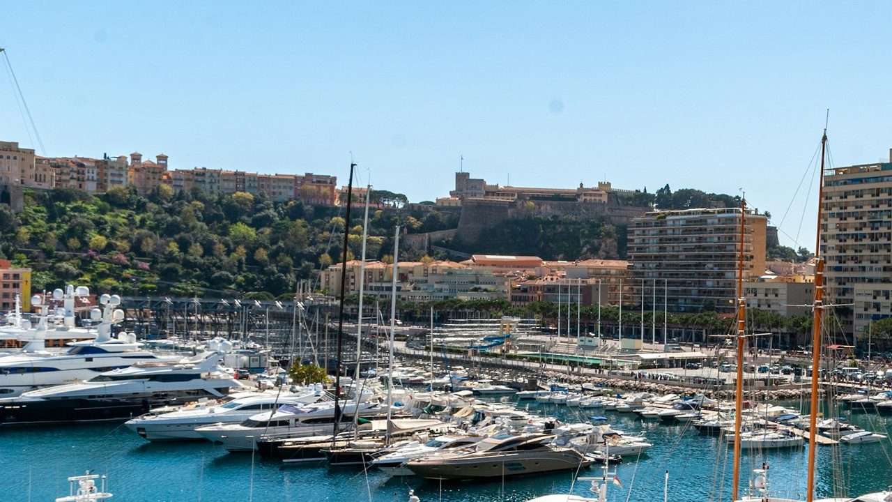 Yachts in Port Hercule below the Rock of Monaco and the Prince’s Palace