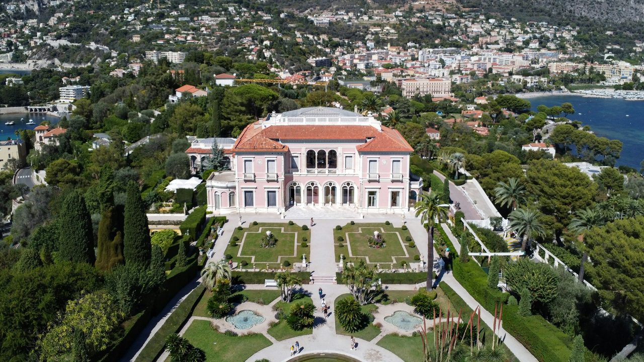 Villa Ephrussi de Rothschild and its gardens on Cap Ferrat, the bays on either side