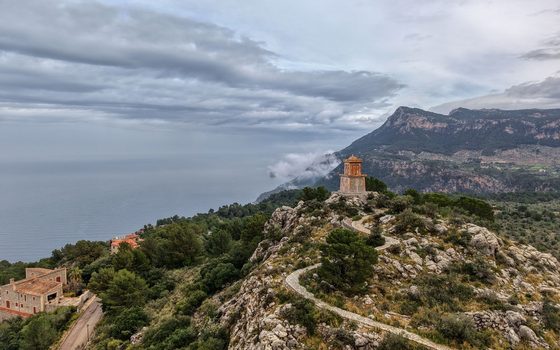 A stone lookout on the Tramuntana coast of Mallorca above the sea
